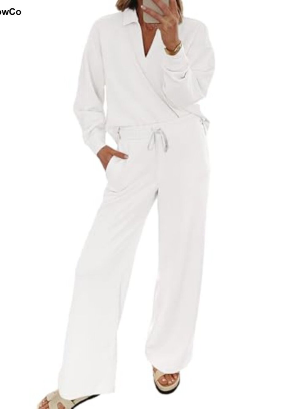 Women's 2 Piece Lounge Set V Neck Sweatshirt Wide Leg Sweatpants